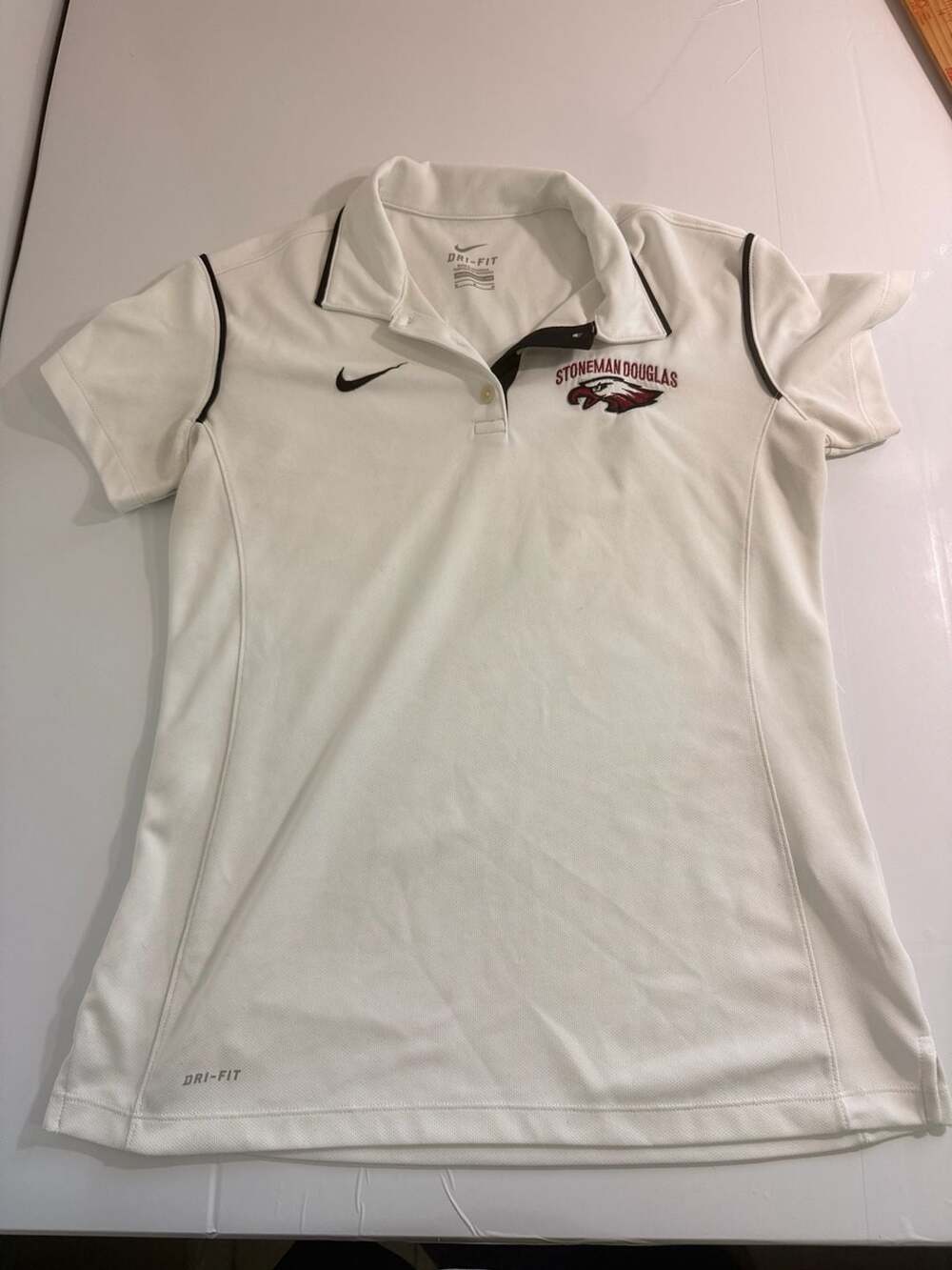 Nike Women's Dri-Fit Stoneman Douglas Eagles White Polo Shirt Size M